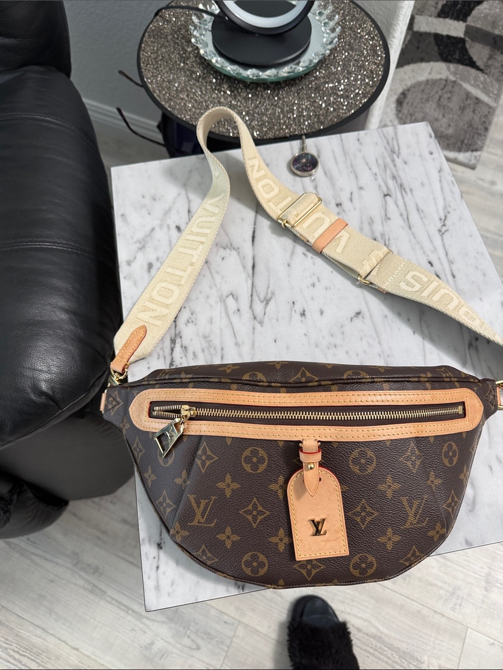 Louis Vuitton Brown Monogram Canvas Crossbody Bumbag with Cream Strap